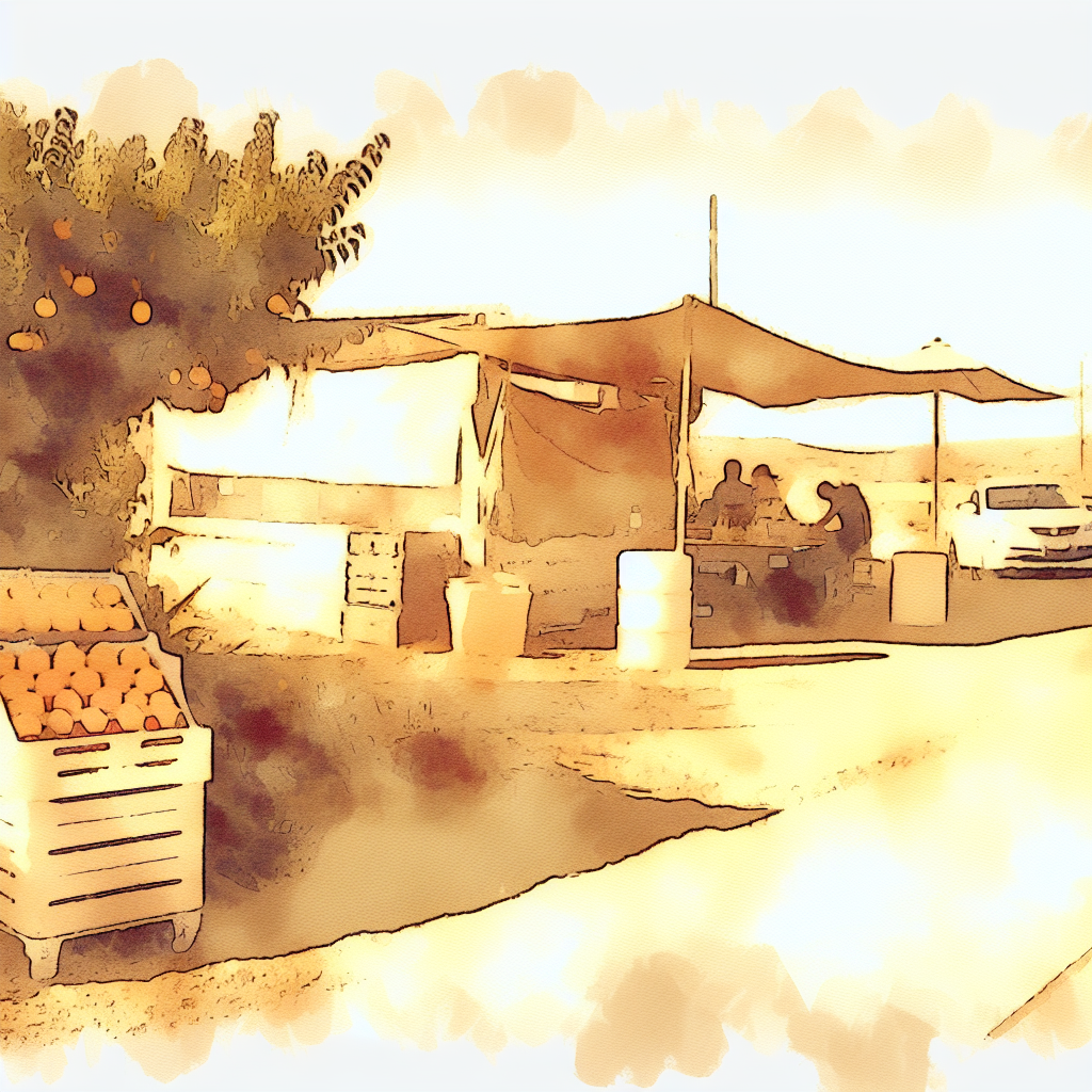 A roadside fruit stand in a heat wave
